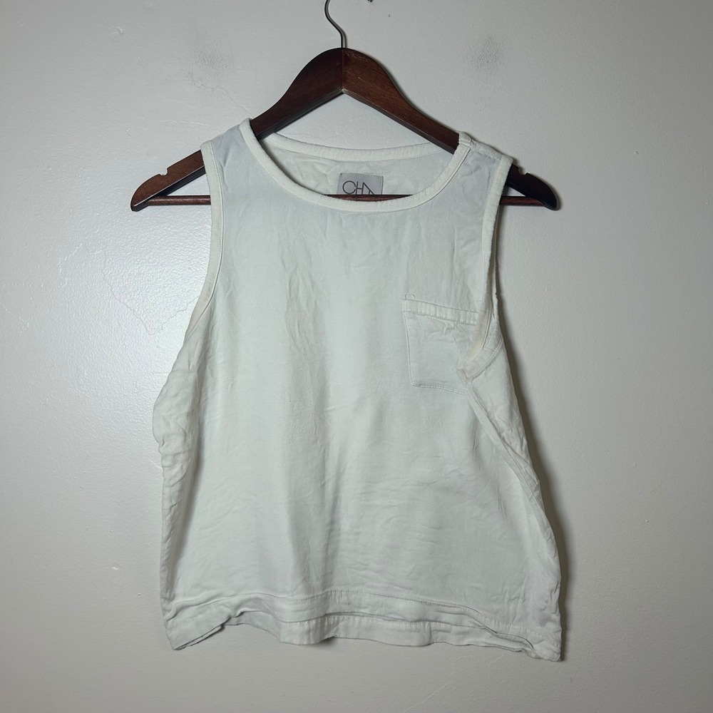 CHASOR Women's White Sleeveless Pocket Tank Top Size S